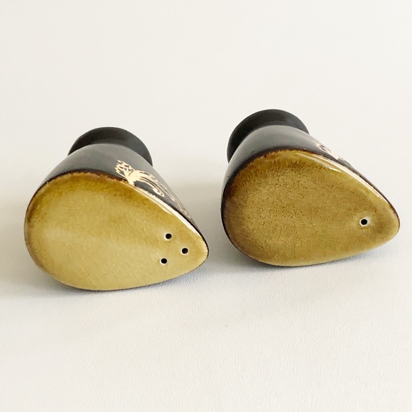 Salt & Pepper Shaker Modernist Tapered Tear Drop Stoneware Black Brown Scroll - Picture 7 of 12